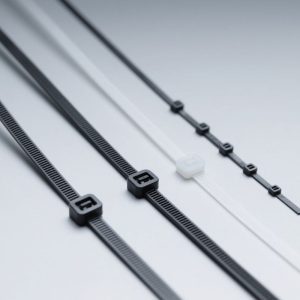 Several cable ties in different colors, including black and white